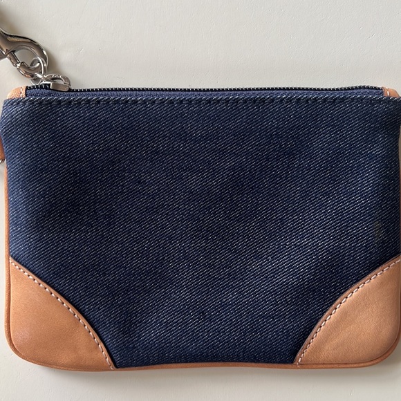 Coach Denim Blue Tan Leather Wristlet - Picture 3 of 8